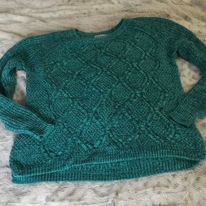 space dyed green blue sweater L cable knit crew